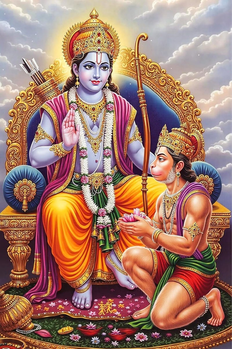 CLITHS 8x12 Inch Ram Hanuman Idol Wall Art for Home & Office Decor, Easy to Hang Hindu Spiritual Wall Decor, Living Room Religious Poster, Tabletop Display, Lightweight Metal Gift - Image 1