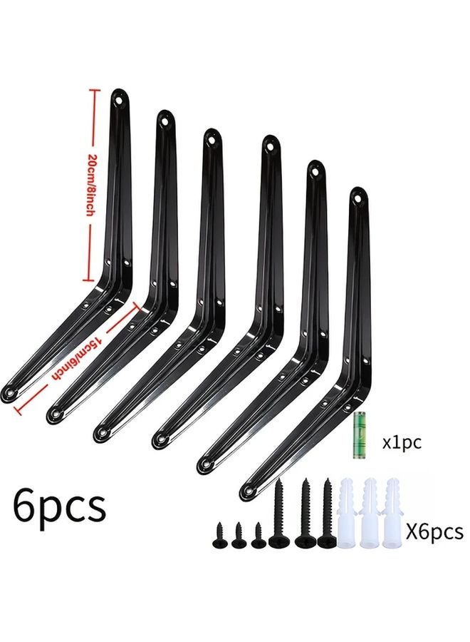 أقواس الرفوف العائمة المعدنية السوداء على شكل حرف L مقاس 8 بوصة (6 قطع مع مسامير) - Image 1