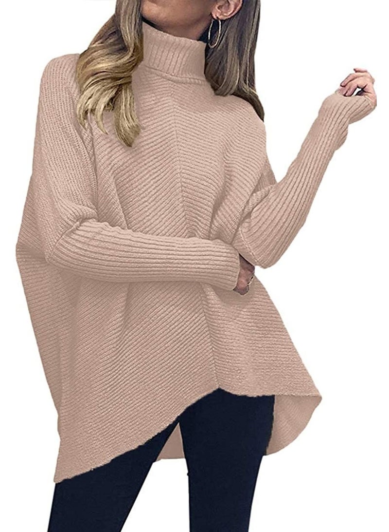 NIBEMINENT Women Knit Sweaters Full Sleeve Turtleneck Irregular Pullover Jumpers Casual Solid Sweater Splice Elegant Lady Autumn Winter - Image 1