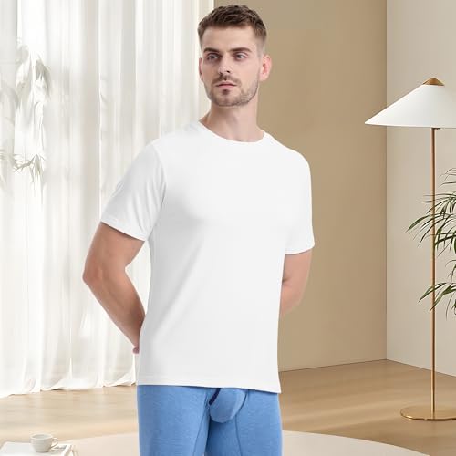 BAMBOO COOL Mens Undershirts Slim Fit Creweck Breathable MoistureWicking TShirts Soft Stretch White Tees for Men 3 Pack - Image 3