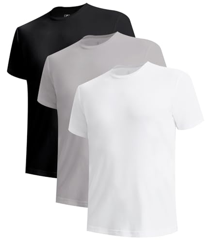 BAMBOO COOL Mens Undershirts Slim Fit Creweck Breathable MoistureWicking TShirts Soft Stretch White Tees for Men 3 Pack - Image 1