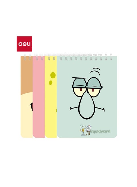 4-Piece Squidward A7 Size Top Spiral Notebook Assorted Colours