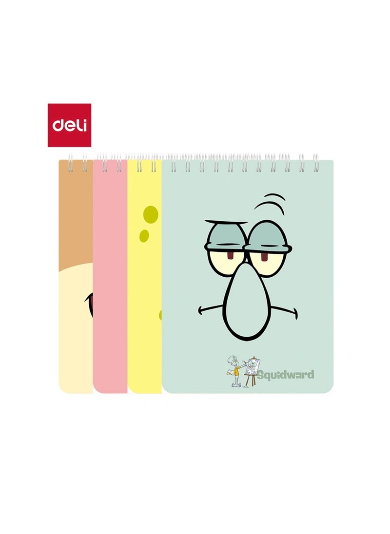 4-Piece Squidward A7 Size Top Spiral Notebook Assorted Colours