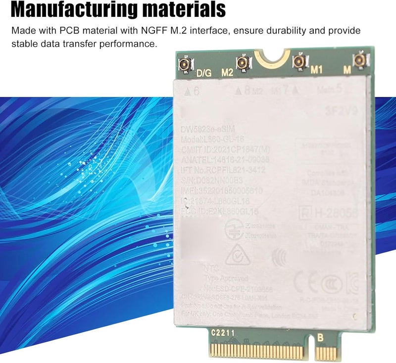 بطاقة شبكة GOWENIC L860 GL 16 DW5823E ESIM 4G LTE، سرعة إنترنت تصل إلى 1Gbps، واجهة NGFF M.2 متوافقة مع الشبكات العالمية، مناسبة لأجهزة Latitude 3440، 3540، 7440، 3480، 3581. - Image 2