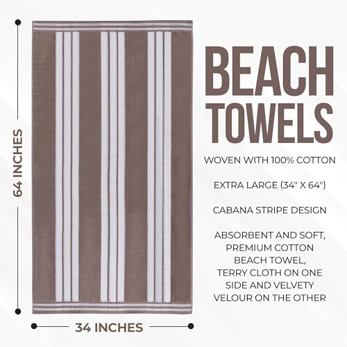 Superior Cotton Cabana Striped Beach Towels, Colorful Towels for Adult, Kid, Pool, Swimming, Sand, Travel, Large Oversized, Absorbent, Fast Drying, Bath Basics, Cabana Collection, 1 Piece, Taupe - Image 5