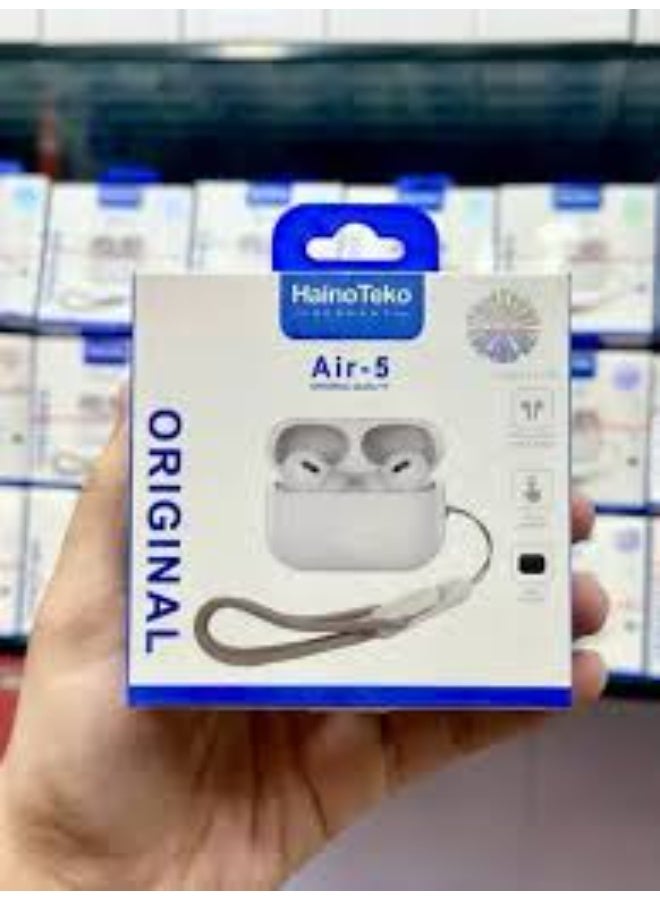 Air 5 Germany Wireless In-Ear Bluetooth Earphones – Haino Teko Air 5, Compatible with iPhones & Androids, High-Quality Sound, Comfortable Fit, Long Battery Life, Touch Control, Noise Isolation, Sleek White Design - Image 2