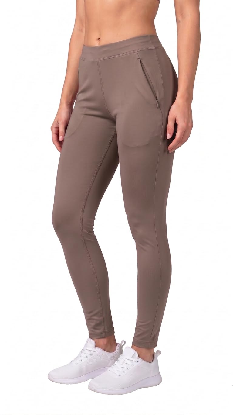 Mehrang Women's Stretchable Yoga Pants & Gym Pants Workout with Mesh Insert & Side Pockets (in, Alpha, XL, Regular, Mud), High Rise - Image 1