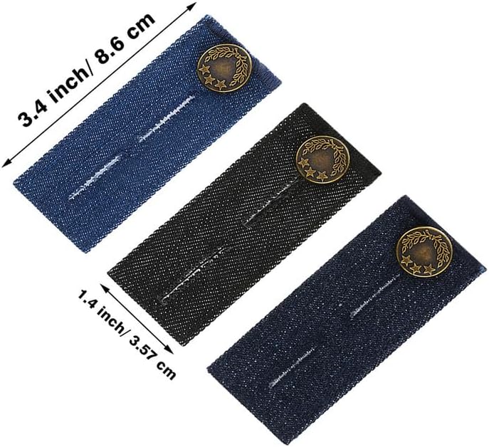 Toodoo 6 Pieces Jeans Waist Extender Jeans Pants Button Waist Extender with Metal Button for Pants Trousers and Skirt Black Blue and Dark Blue - Image 2