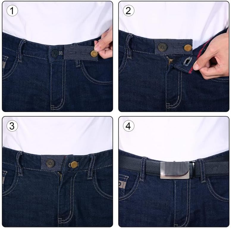 Toodoo 6 Pieces Jeans Waist Extender Jeans Pants Button Waist Extender with Metal Button for Pants Trousers and Skirt Black Blue and Dark Blue - Image 3