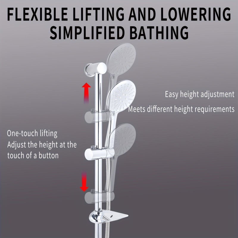 Chrome Shower Slide Bar Set with Three Modes 59 Inch Stainless Steel Hose Handheld Holder Soap Dish Adjustable Riser Rail High Pressure Head G1/2 - Image 4