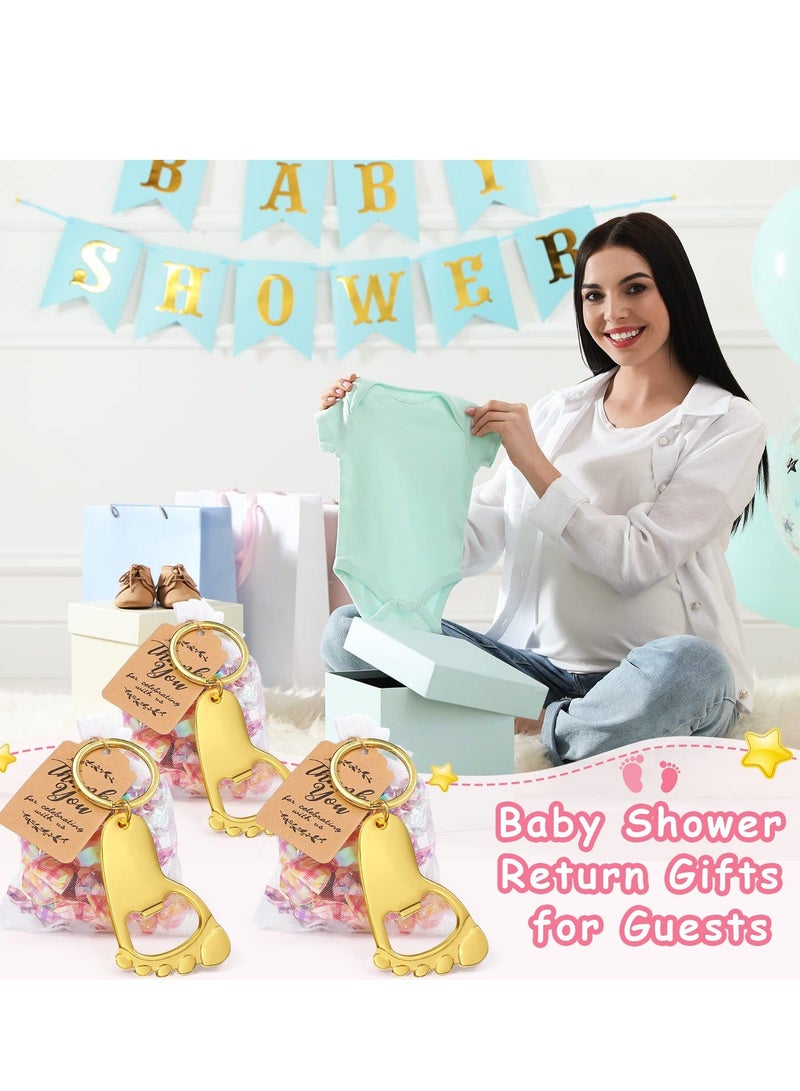20 Pieces Footprint Keychain Bottle Opener Baby Shower Favors for Guest Souvenirs Supplies and Decorations with Organza Bags Tags Rope (Gold) - Image 4