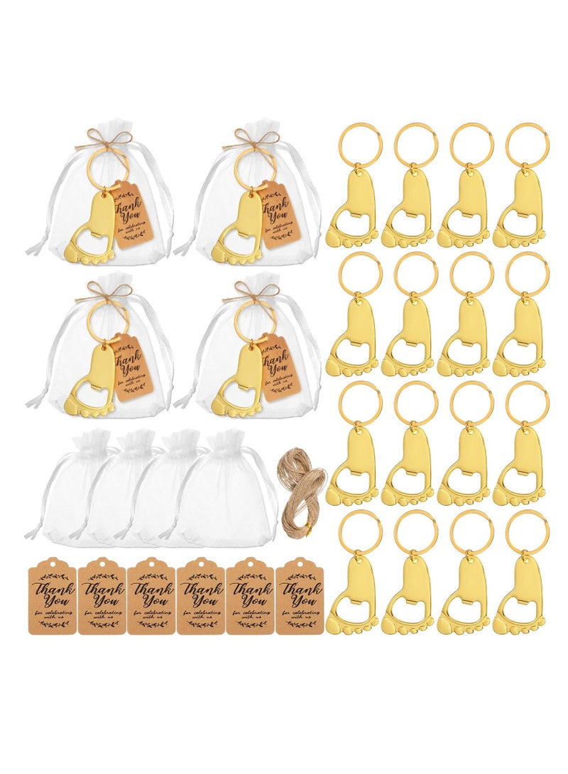 20 Pieces Footprint Keychain Bottle Opener Baby Shower Favors for Guest Souvenirs Supplies and Decorations with Organza Bags Tags Rope (Gold) - Image 1