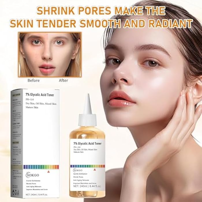 Sokgo 7% Glycolic Acid Exfoliating Toner, Exfoliating Facial Toner, Pore Minimizing Toner, Smooth Skin, Even Tone, Hydrating Formula - Image 5