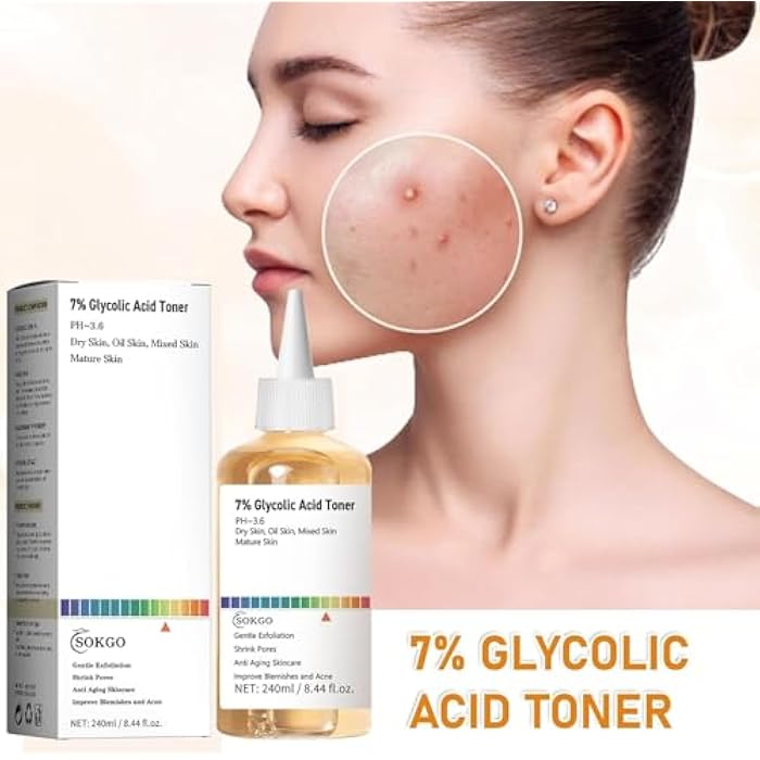 Sokgo 7% Glycolic Acid Exfoliating Toner, Exfoliating Facial Toner, Pore Minimizing Toner, Smooth Skin, Even Tone, Hydrating Formula - Image 3