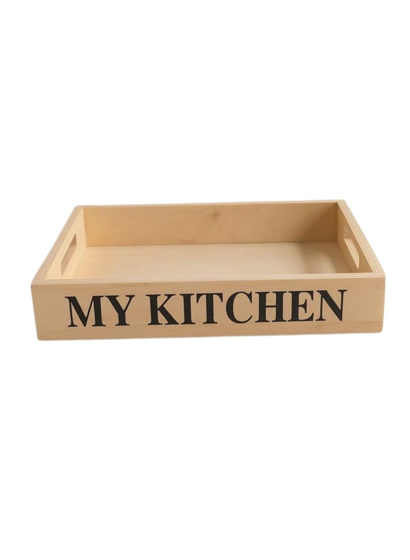 MY KITCHEN Small Square Wooden Serving Tray, Natural Wood, Model KH-4 - Image 1
