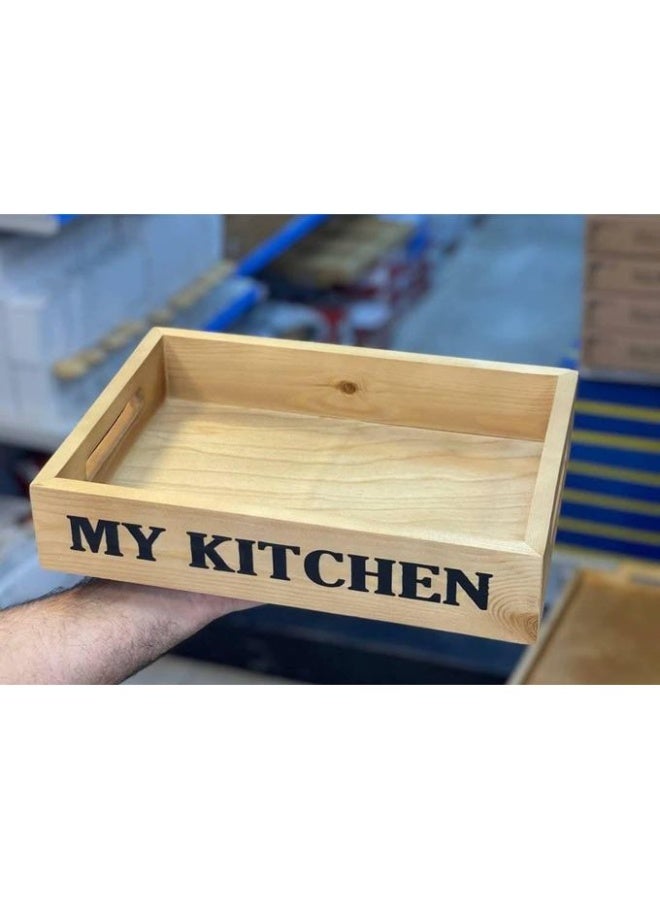 MY KITCHEN Small Square Wooden Serving Tray, Natural Wood, Model KH-4 - Image 5