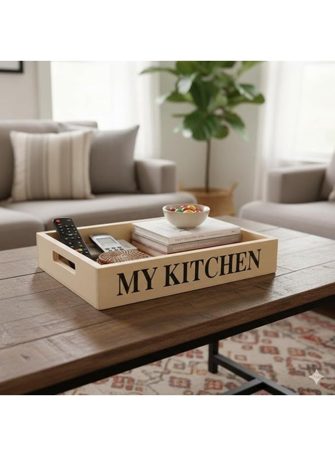 MY KITCHEN Small Square Wooden Serving Tray, Natural Wood, Model KH-4 - Image 2
