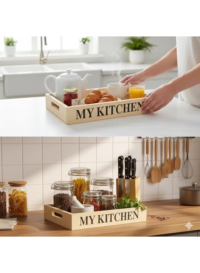 MY KITCHEN Small Square Wooden Serving Tray, Natural Wood, Model KH-4 - Image 3