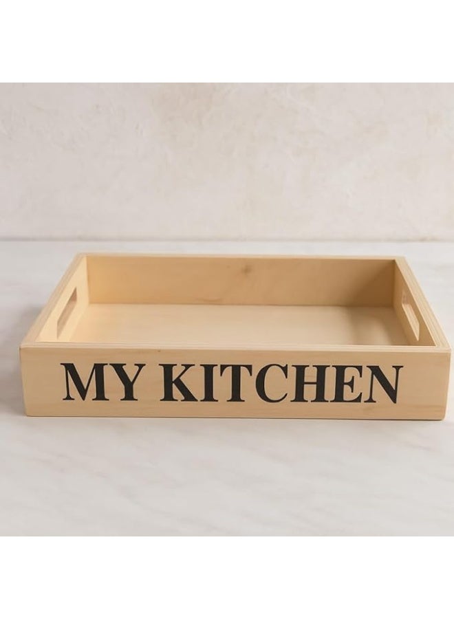 MY KITCHEN Small Square Wooden Serving Tray, Natural Wood, Model KH-4 - Image 4