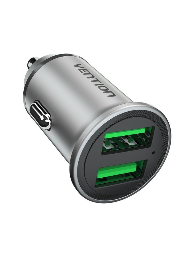 VENTION Two-Port USB A+A(18/18) Car Charger Gray Mini Style Aluminium Alloy Type Model # FFAH0 - Image 1