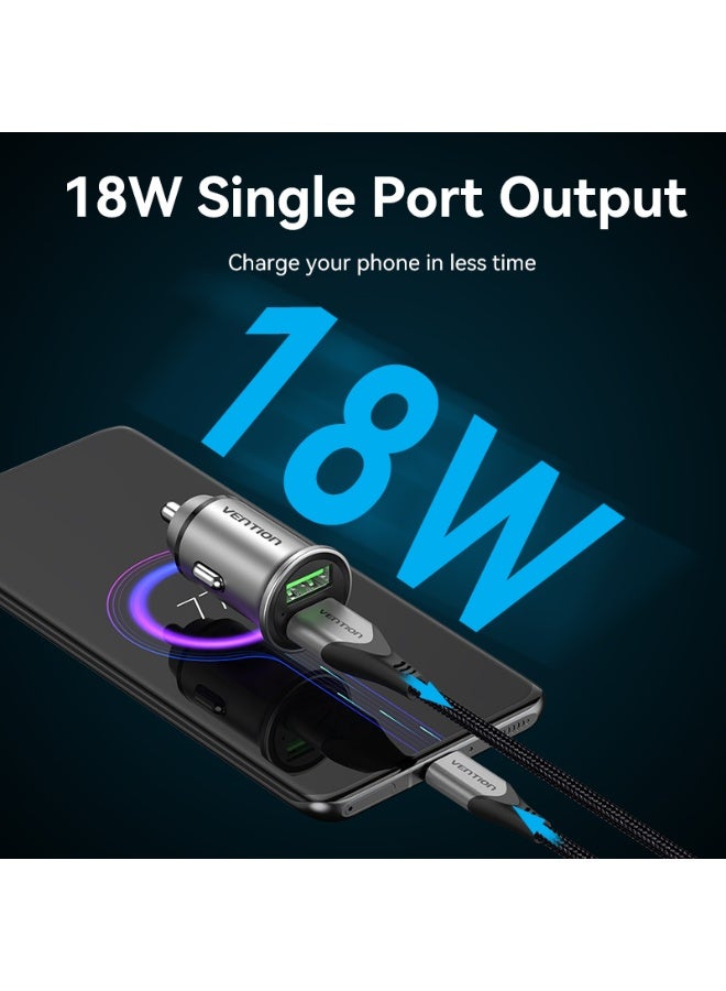 VENTION Two-Port USB A+A(18/18) Car Charger Gray Mini Style Aluminium Alloy Type Model # FFAH0 - Image 4