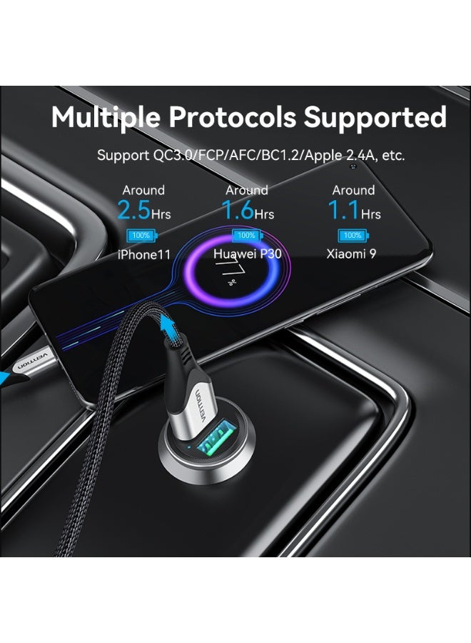 VENTION Two-Port USB A+A(18/18) Car Charger Gray Mini Style Aluminium Alloy Type Model # FFAH0 - Image 5