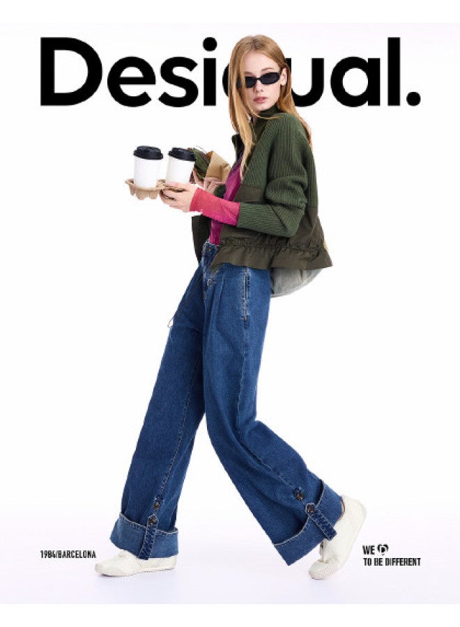 DESIGUAL 25 Fall/Winter New Adjustable Floral Embroidered Turn-Up Women'S Jeans - Image 1