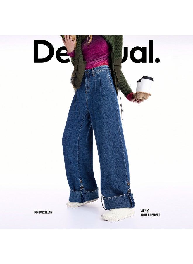 DESIGUAL 25 Fall/Winter New Adjustable Floral Embroidered Turn-Up Women'S Jeans - Image 3