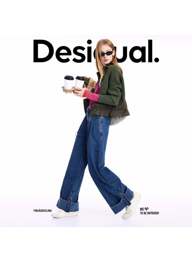 DESIGUAL 25 Fall/Winter New Adjustable Floral Embroidered Turn-Up Women'S Jeans - Image 2