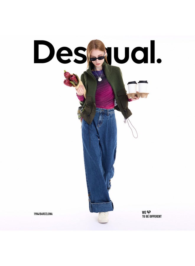 DESIGUAL 25 Fall/Winter New Adjustable Floral Embroidered Turn-Up Women'S Jeans - Image 5