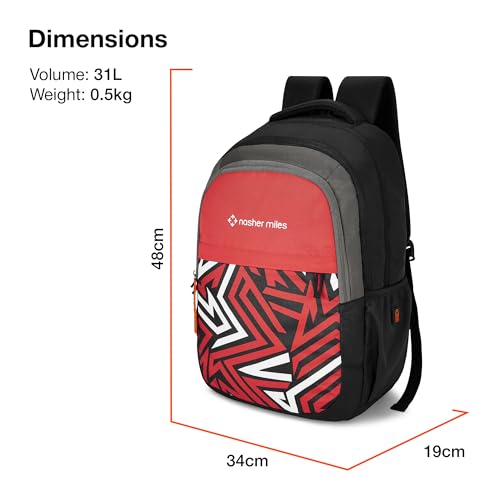 Nasher Miles Physics 3 Compartment Laptop Backpack 31 Liters Polyester with Raincover| Front Organiser Ideal for College, School Bags for Boys & Girls (Black) - Image 5