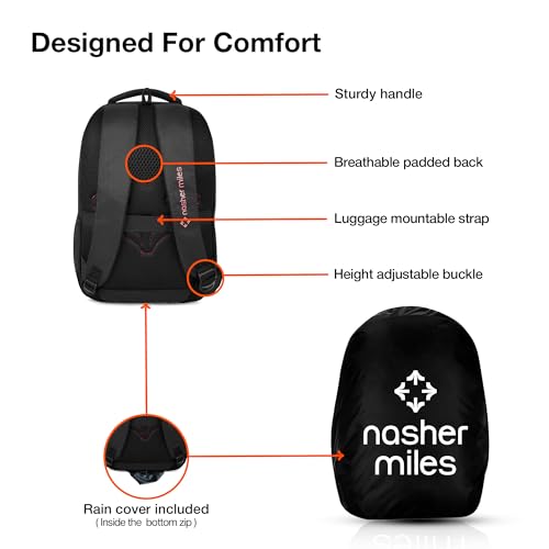 Nasher Miles Physics 3 Compartment Laptop Backpack 31 Liters Polyester with Raincover| Front Organiser Ideal for College, School Bags for Boys & Girls (Black) - Image 4