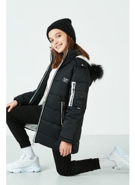 Lela Side Faux Fur Hooded Coat with Pockets Girl's COAT 6035054  - Image 1