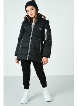 Lela Side Faux Fur Hooded Coat with Pockets Girl's COAT 6035054  - Image 2