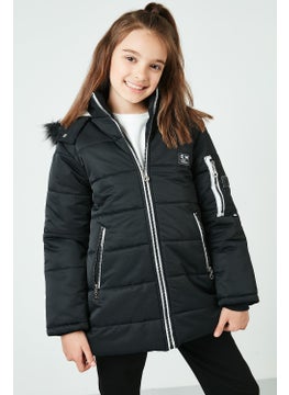 Lela Side Faux Fur Hooded Coat with Pockets Girl's COAT 6035054  - Image 4