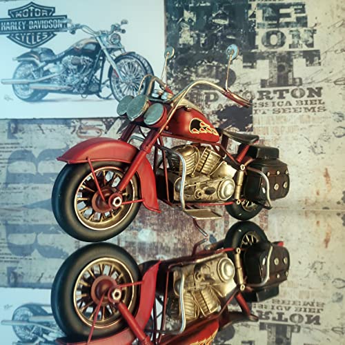 VANLAXY Vintage Motorcycle Model Decoration Iron Motorcycle Miniature Sculpture for Table Book Shelf Decor Gift（Red） - Image 2
