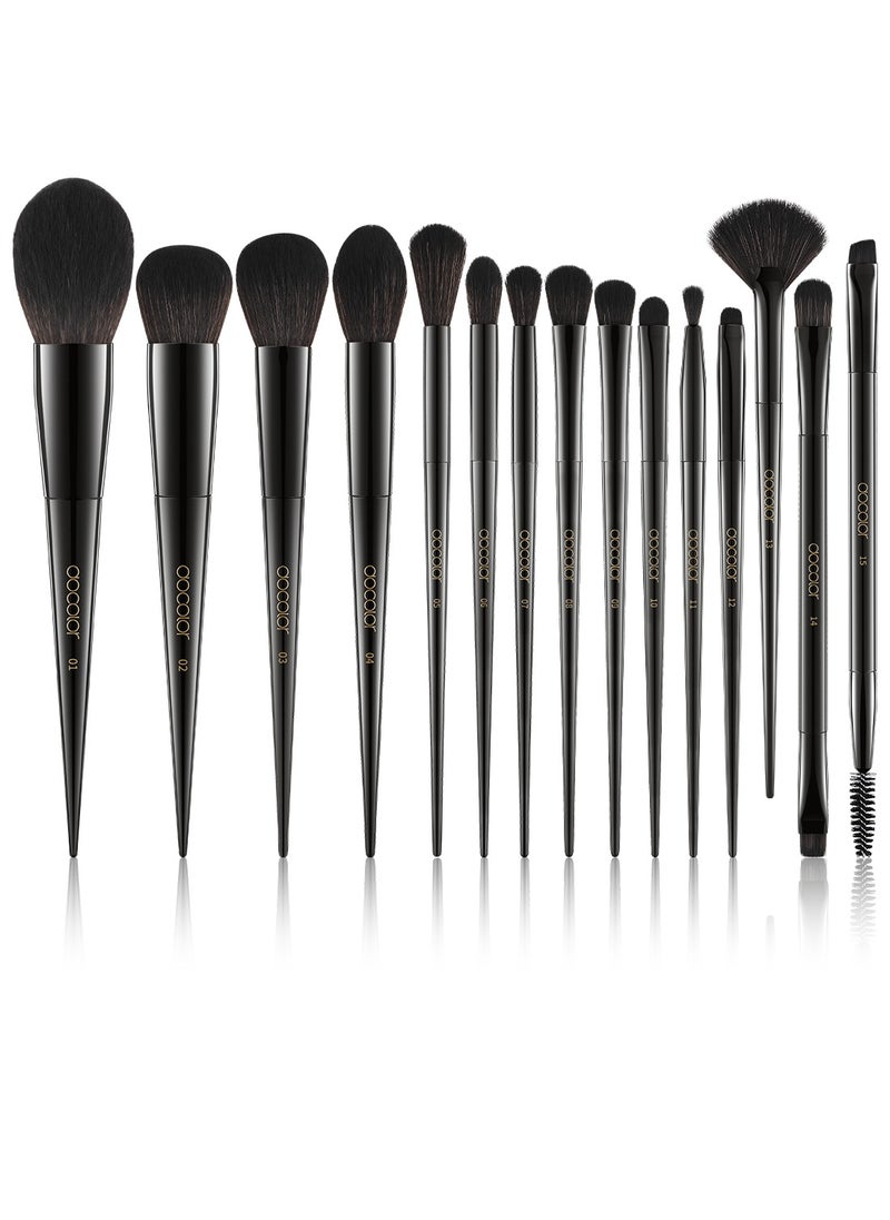 docolor - Makeup Brushes 15Pcs Obsidian Makeup Brush Set Premium Synthetic Powder Kabuki Foundation Contour Blush Concealer Eye Shadow Blending Eyeliner Crease Eyebrow Make Up Brush Kit - Image 1
