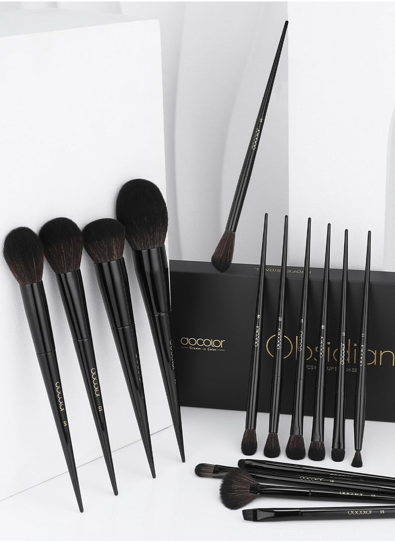 docolor - Makeup Brushes 15Pcs Obsidian Makeup Brush Set Premium Synthetic Powder Kabuki Foundation Contour Blush Concealer Eye Shadow Blending Eyeliner Crease Eyebrow Make Up Brush Kit - Image 1
