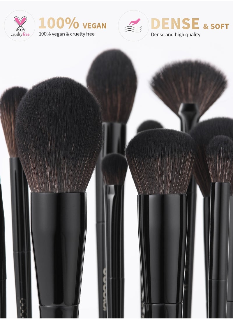 docolor - Makeup Brushes 15Pcs Obsidian Makeup Brush Set Premium Synthetic Powder Kabuki Foundation Contour Blush Concealer Eye Shadow Blending Eyeliner Crease Eyebrow Make Up Brush Kit - Image 1