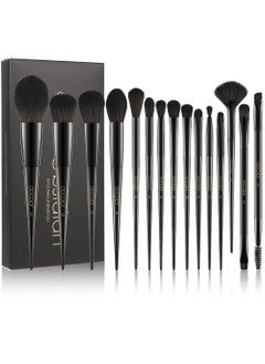 Makeup Brushes 15Pcs Obsidian Makeup Brush Set Premium Synthetic Powder Kabuki Foundation Contour Blush Concealer Eye Shadow Blending Eyeliner Crease Eyebrow Make Up Brush Kit