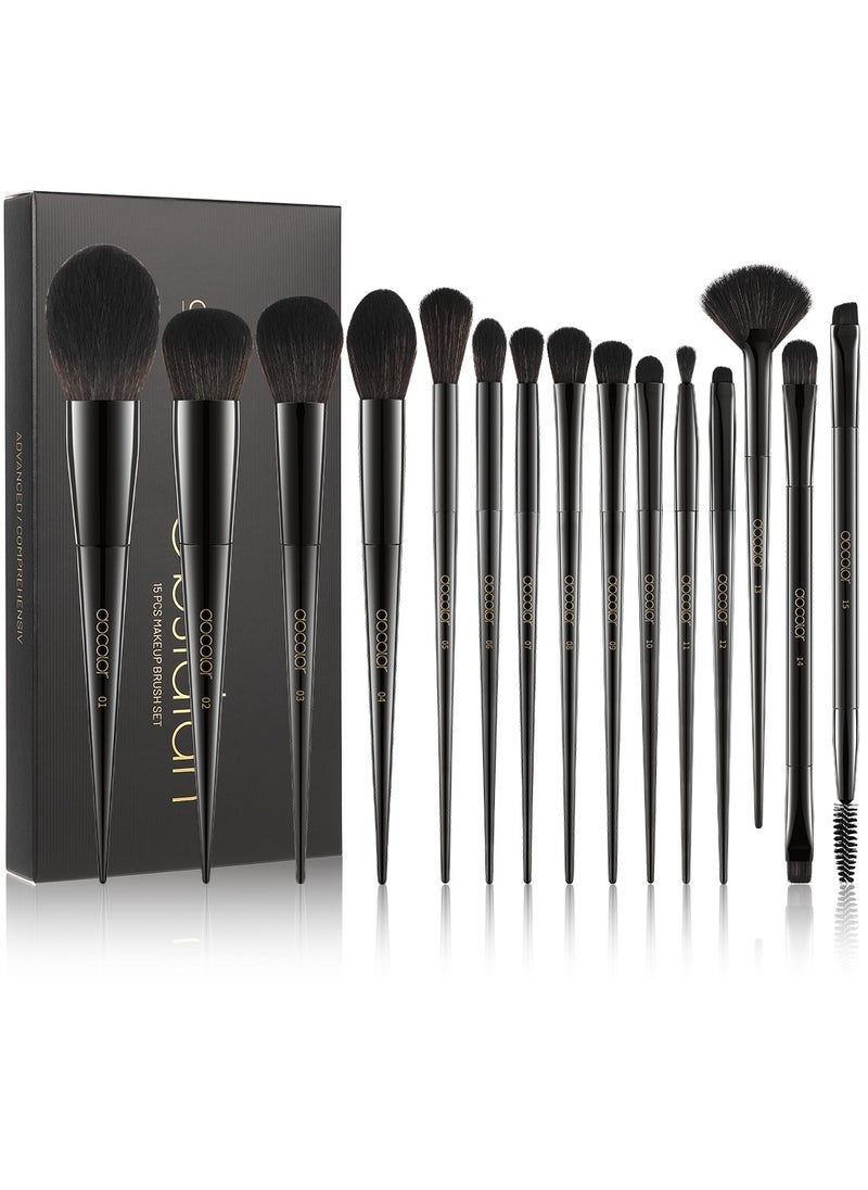 docolor - Makeup Brushes 15Pcs Obsidian Makeup Brush Set Premium Synthetic Powder Kabuki Foundation Contour Blush Concealer Eye Shadow Blending Eyeliner Crease Eyebrow Make Up Brush Kit - Image 1