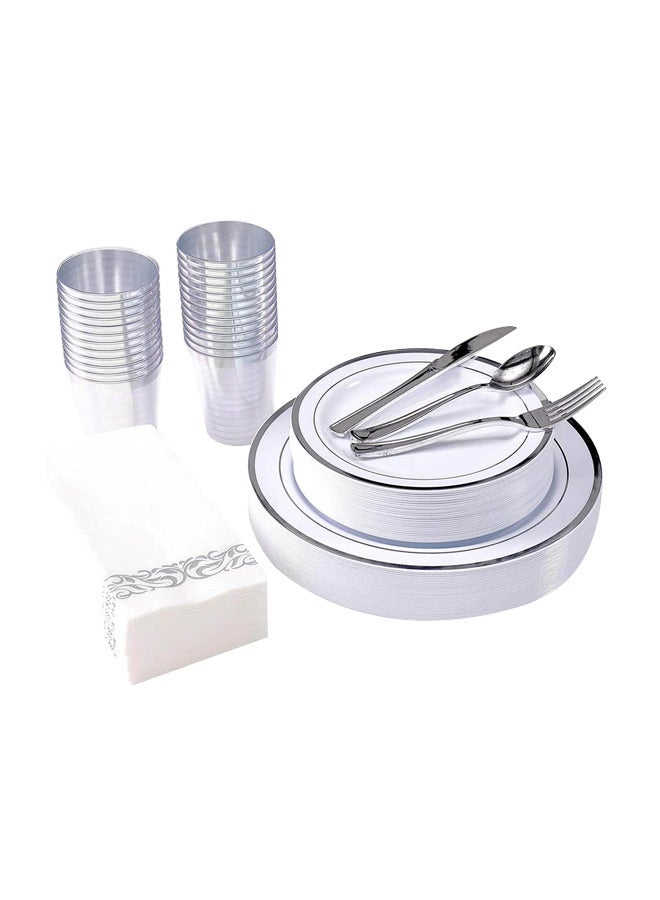 AIWANTO 175pcs Party Plate Set Dinnerware Set Lunch Plates for Birthday Christmas Party Plates Silver - Image 2