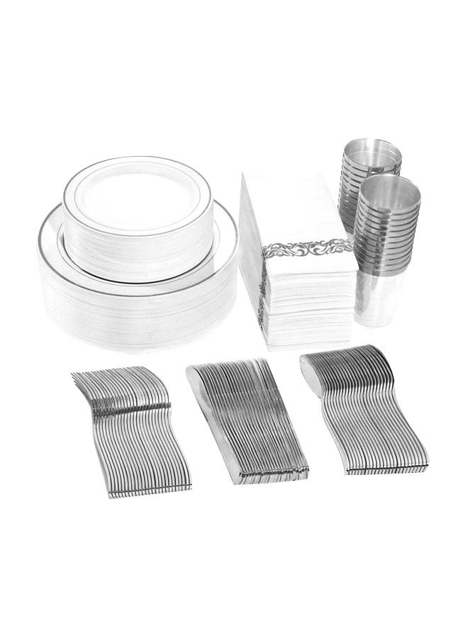 AIWANTO 175pcs Party Plate Set Dinnerware Set Lunch Plates for Birthday Christmas Party Plates Silver - Image 4