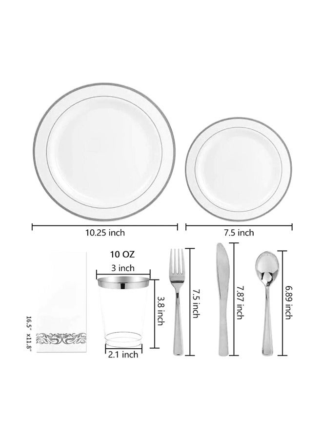 AIWANTO 175pcs Party Plate Set Dinnerware Set Lunch Plates for Birthday Christmas Party Plates Silver - Image 3