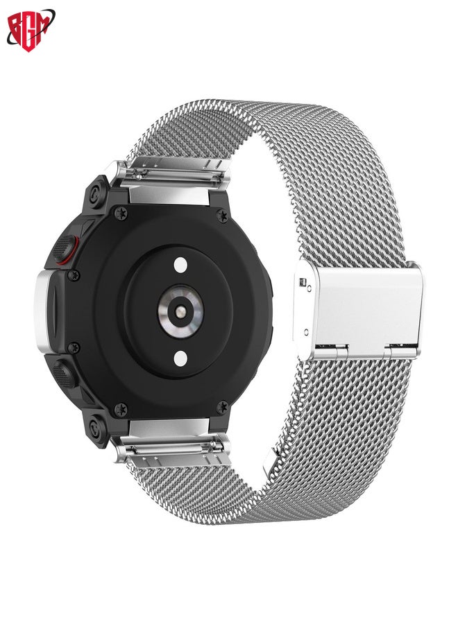 BGM Watch Band Strap For Huami Amazfit T-Rex 2 Snap-fit Stainless Steel Mesh Watch Band(Silver)  - Image 2