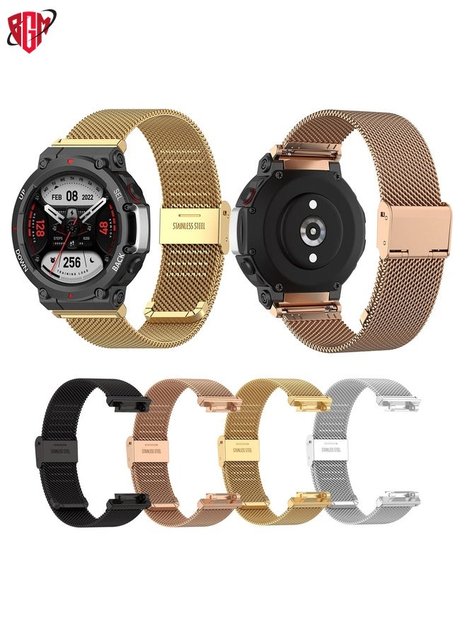 BGM Watch Band Strap For Huami Amazfit T-Rex 2 Snap-fit Stainless Steel Mesh Watch Band(Silver)  - Image 5