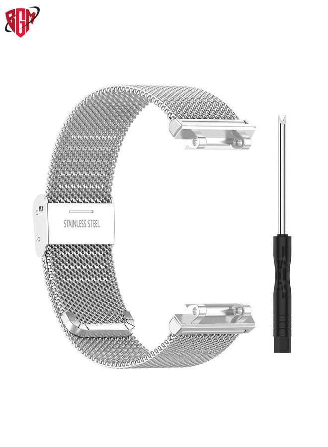 BGM Watch Band Strap For Huami Amazfit T-Rex 2 Snap-fit Stainless Steel Mesh Watch Band(Silver)  - Image 4