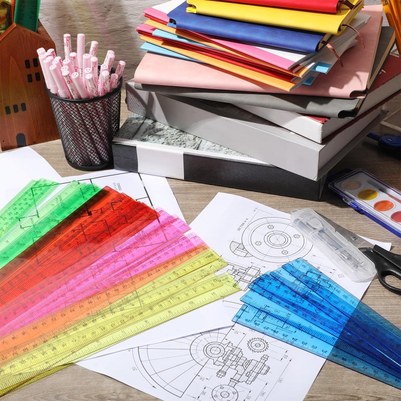 Zonon 50 Pcs 6 Inch/12 Inch Plastic Rulers Bulk Flexible Straight Rulers with Inches Centimeters First Day of School Gift Students Back to School Office Home Supplies(Clear Colorful 12 Inch) - Image 4