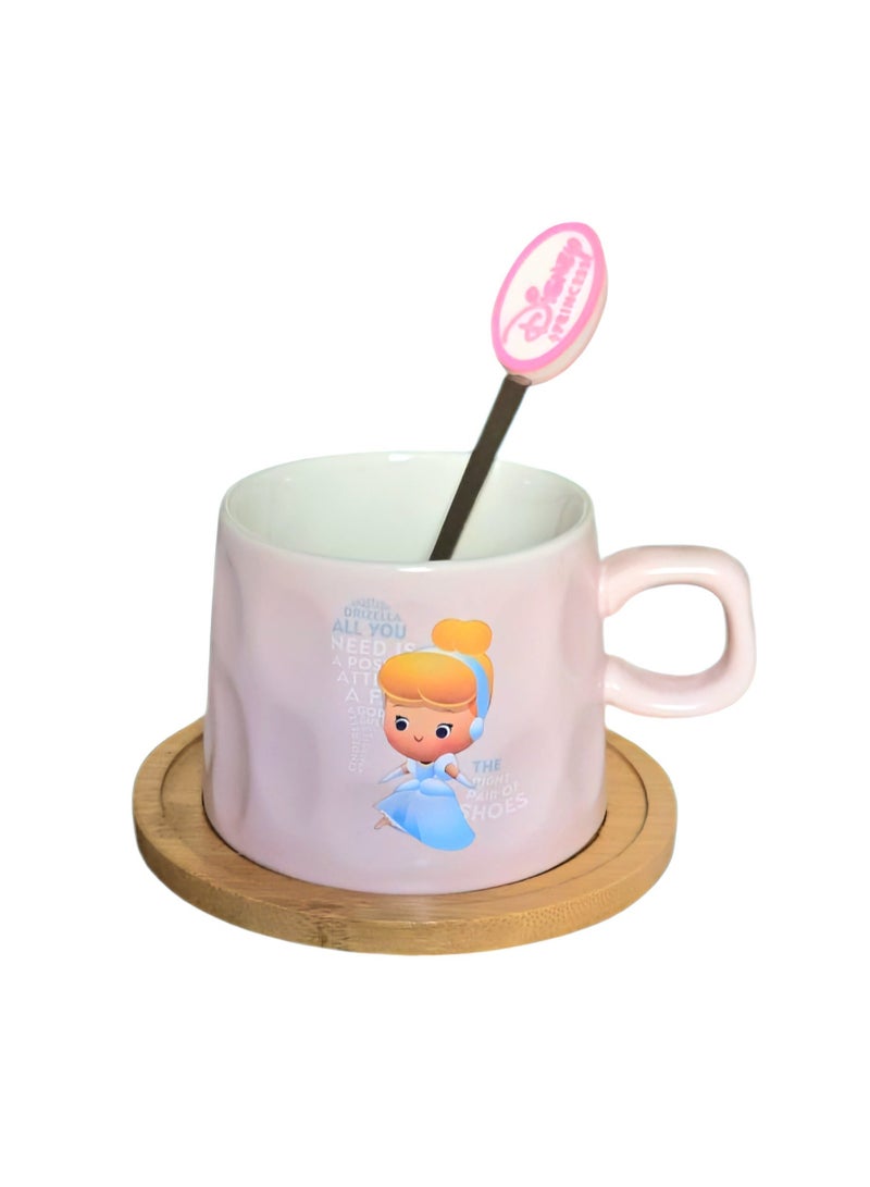 Disney Princesses Cindrella Porcelain Mug With Wooden Coaster & Steel spoon - Image 1