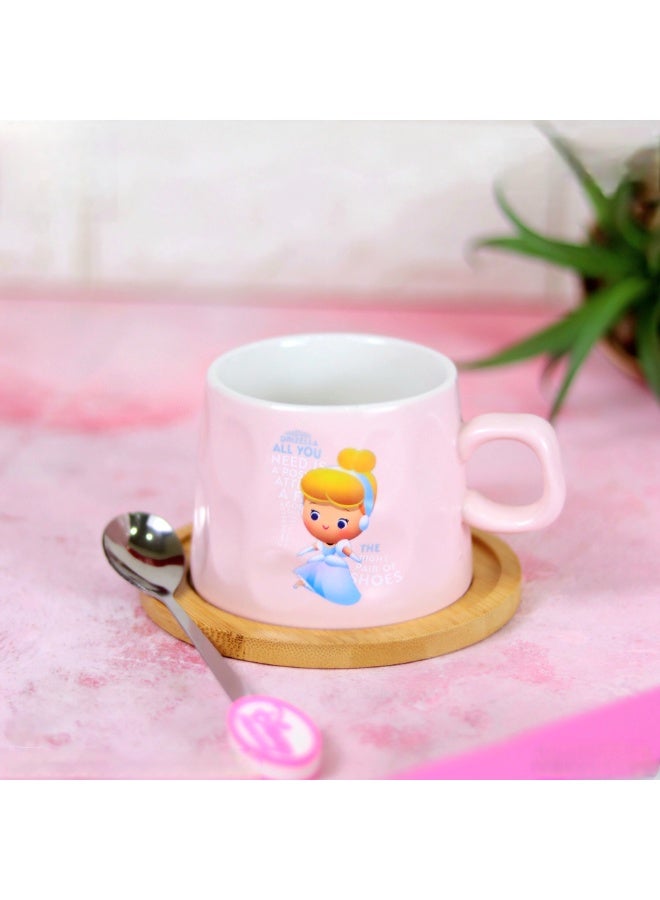 Disney Princesses Cindrella Porcelain Mug With Wooden Coaster & Steel spoon - Image 3